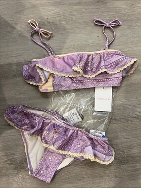 Zimmermann Lilac Paisley Ruffle Bikini Set with Cream Trim
